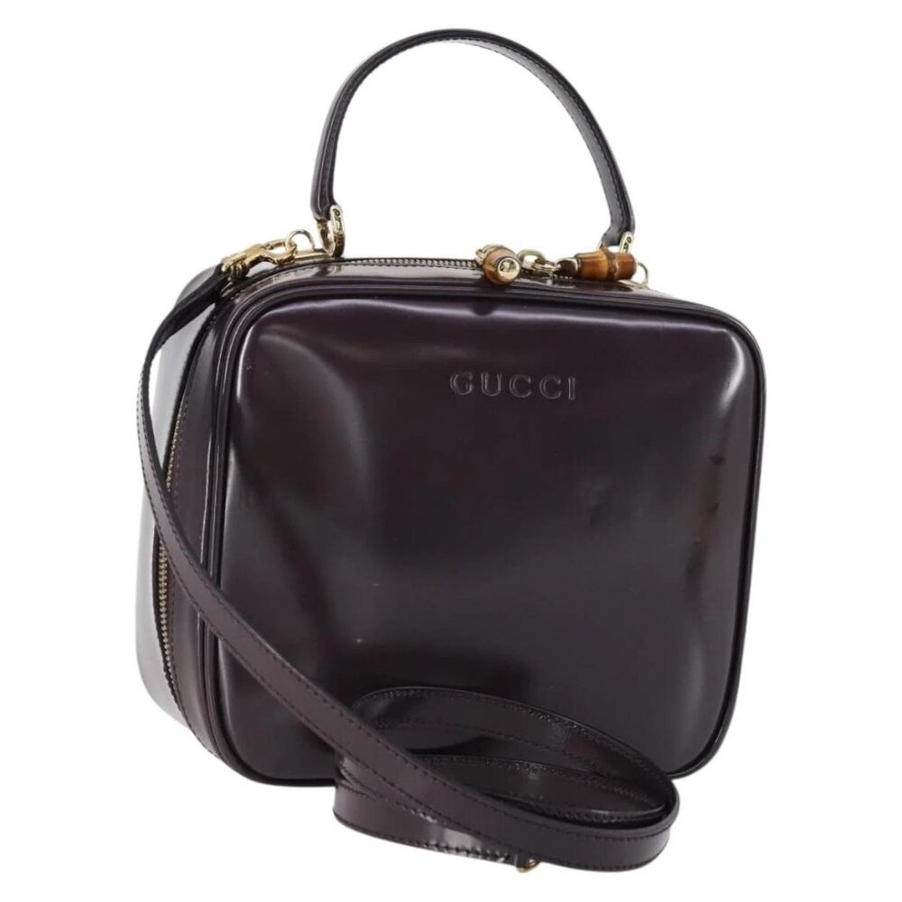 GUCCI Bamboo Hand Bag Enamel 2way Purple Gold 000 270 0323 Auth 155063